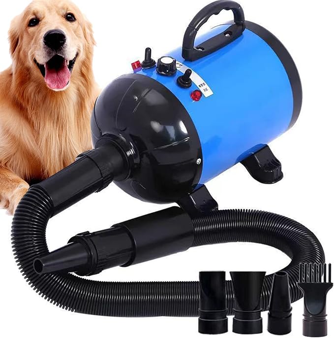 Pet Dryer for Dog, High Velocity Dog Hair Dryer, Less Noise Dog Blow Dryer, Professional Pet Grooming Dryer,Stepless Adjustable Speed, Heat Insulation, 4 Different Nozzles