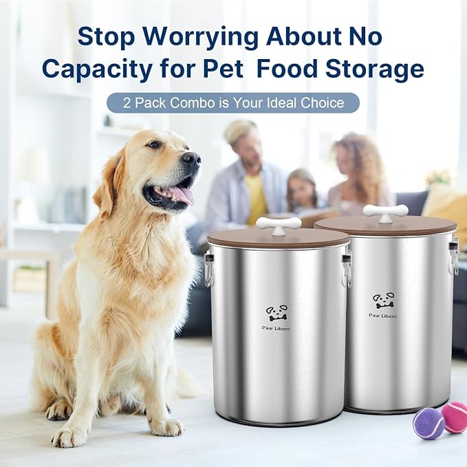 Paw Libero 2PK 25 Lbs total 50 Lbs Stainless Steel Dog Food Storage Container, 25 Lbs, Stainless Steel