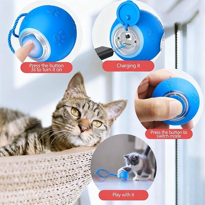 Speed 2.0 Tail Interactive Cat Toys, Rechargeable Ball for Indoor Cats | Motion-Activated Rolling Ball with Chirping Sounds, Cat Toys Interactive for Kittens and Adult Cats, Enrichment and Exercise