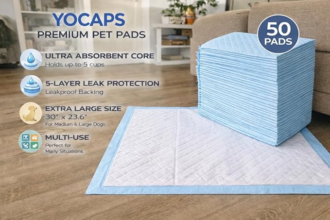 Extra Large Dog Pee Pads 50 Count, 30" x 23.6" Heavy Duty Puppy Training Pads, 5-Layer Leakproof Pet Potty Pads, Ultra Absorbent Large Dog Pads
