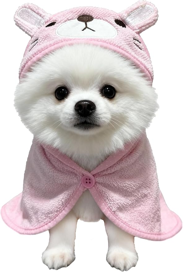 Dog Hooded Bathrobe Towel, Fast Drying Bath Towel Absorbent Warm Blanket Pink L