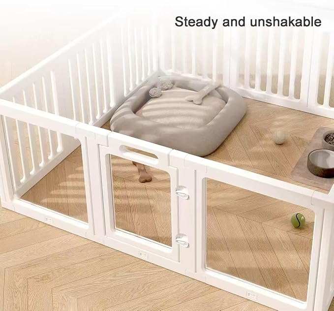 Clear Acrylic Dog Playpen Indoor, Puppy Cat Small Pet Play Pen, Pet Cat Playpen for Rabbits, Dog Fence Crate Kennel Whelping Cage (24", White, 10 Panels) (Semi-Enclosed Playpen, 30" Extra Tall)