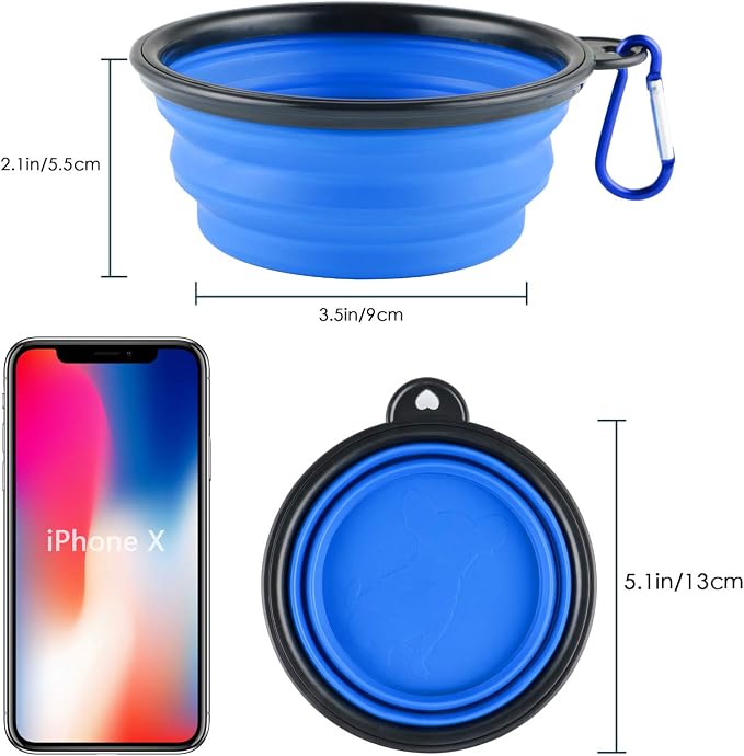 3 Collapsible Silicone Dog Bowls with Pet ID Tag