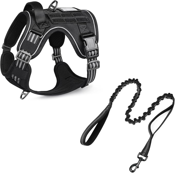 rabbitgoo Tactical Dog Harness and Leash for Large Dogs, No Pull Military Vest with Handle & Molle, Easy Control Service Dog Vest Training Walking, Adjustable Reflective Tactical Pet Harness