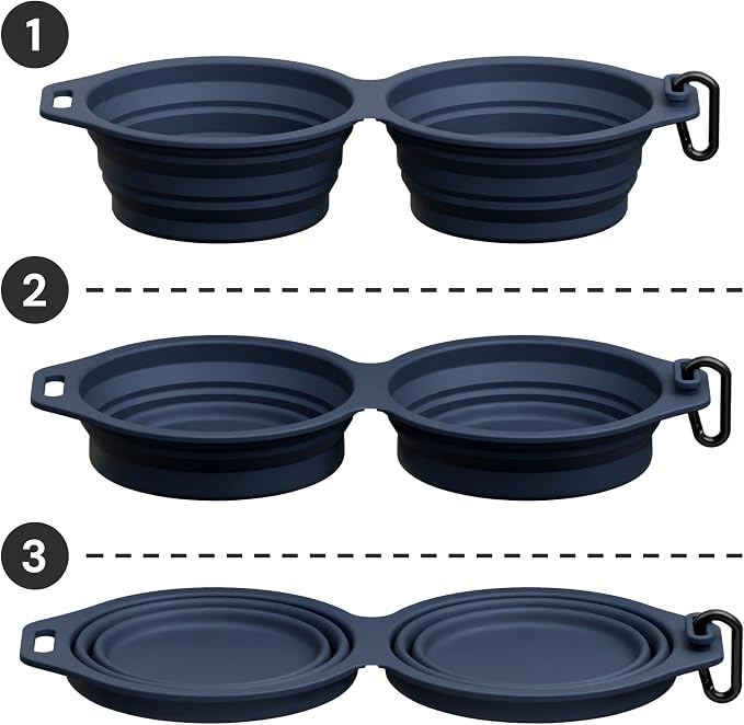 Pup Culture Dual Collapsible Dog Bowls | Silicone Travel Water Bowl for Dogs | Food Grade, No Plastic Rim, Portable Dog Bowl for Food and Water - Easy to Clean | BPA Free and Safe for Your Pup-Navy