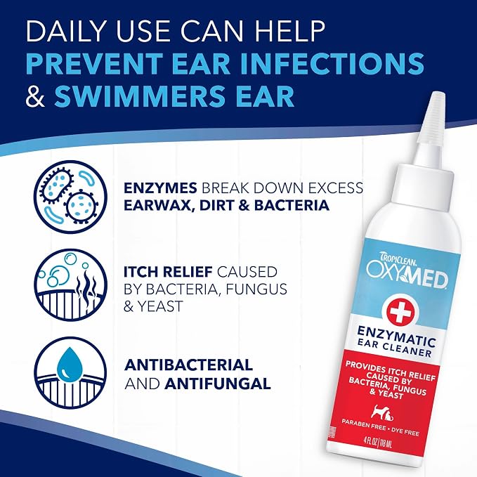 TropiClean OxyMed Enzymatic Dog Ear Cleaner, 4 oz