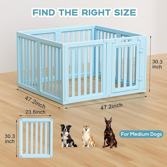 Dog Playpen, Clear Dog Pen, Dog Pen Indoor, Easy to Install and Remove Dog Play Pen, Puppy Playpen Suitable for Dogs, Cats,Dog Playpen Indoor (Blue, 30.3 inch Height, 8 Panels)