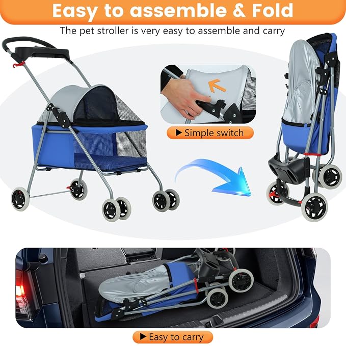 BestPet 4-Wheel Foldable Pet Stroller - up to 33lbs