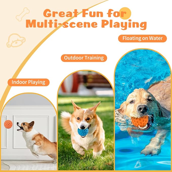 HIPPIH Indestructible Squeaky Dog Toys, Interactive Dog Balls 2 Pack | Chew Toys for Aggressive Chewers, Natural Rubber, Large/Medium Dogs, Tough Puppy Teething Toy, Relieve Anxiety