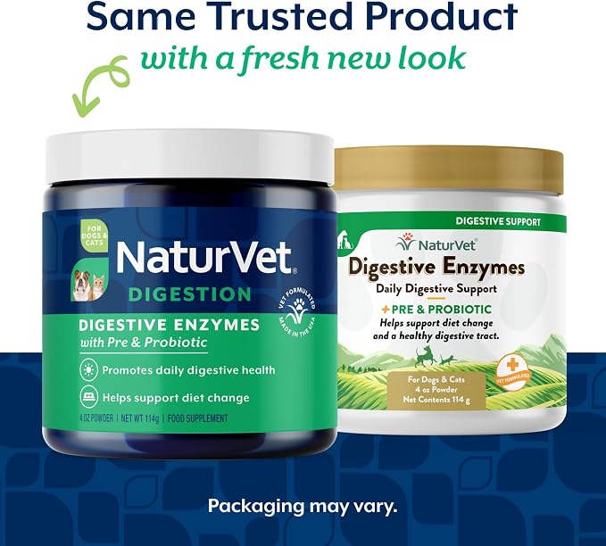 NaturVet Digestive Enzymes with Pre & Probiotic for Dogs & Cats - 4 oz | Supports Diet Changes & a Healthy Digestive Tract with Prebiotics for Dogs & Cats, Powder