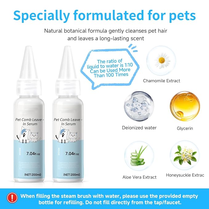Pet Steam Brush Dog Cat 2026 New Grooming Comb for Shedding Concentrated Waterless Shampoo, Pet Comb Leave-in serum, 2*Shampoo(Steam Brush not Included)
