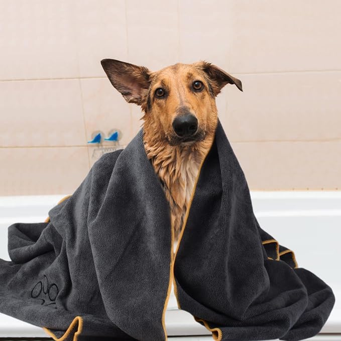 KinHwa Super Absorbent Microfiber Bath Towel for Dogs and Cats - 30 x 50 Inch, Dark-Gray, Suitable for Small, Medium, Large Pets