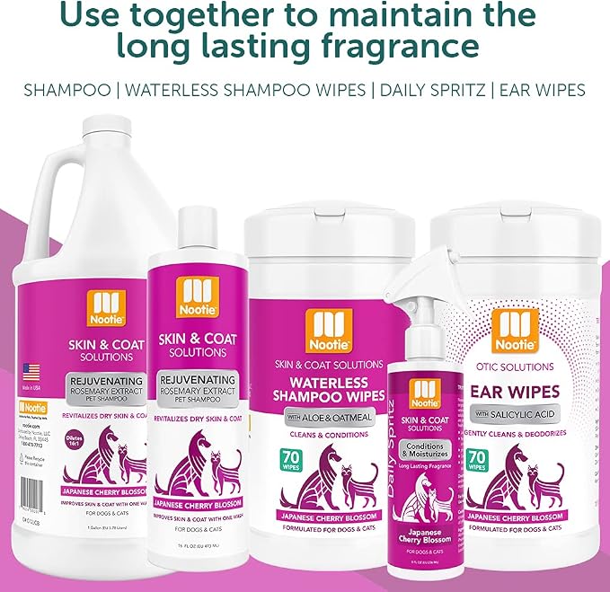 Nootie Dog & Cat Ear Wipes with Salicylic Acid - Japanese Cherry Blossom Scent - 70 Wipes - Vegan Friendly