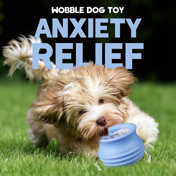 Dog Enrichment Treat Toy, Long-Lasting Wobbly Interactive Freeze Lick Toys for Dogs, Stuffable Puzzle Feeder Toy for Boredom, Silicone Treat Dispensing Chew Toy (Baby Blue,M)