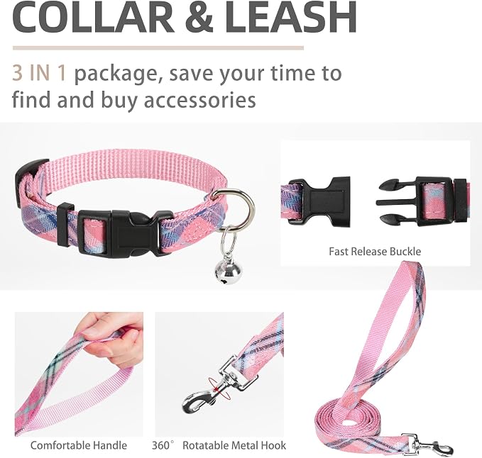 PUPTECK Adjustable Dog Harness Collar and Leash Set Step in No Pull Pet Harness for Small Medium Dogs Puppy and Cats Outdoor Walking Running, Soft Mesh Padded Reflective Vest Harnesses, Pink XXS