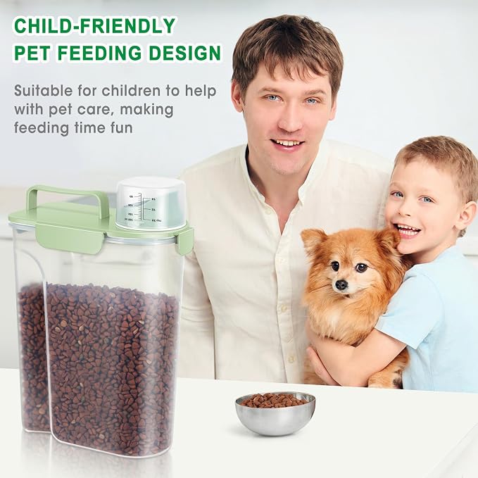 TBMax Travel Dog Food Storage Container 5 lbs with Dog Bowl, 5 lbs, Green