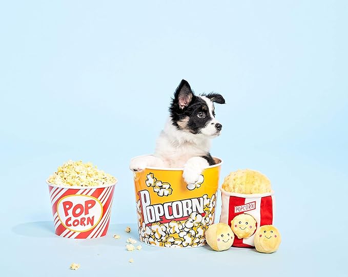 ZippyPaws Burrow Interactive Dog & Puppy Toys for Boredom - Popcorn Bucket | Stimulating Pet Products to Keep them Busy, Hide & Seek Plush Puzzles, Squeaky Toy for Enrichment