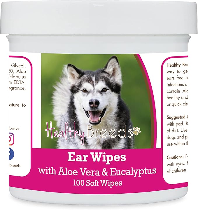 Healthy Breeds Alaskan Malamute Ear Cleaning Wipes with Aloe & Eucalyptus, 100 Count