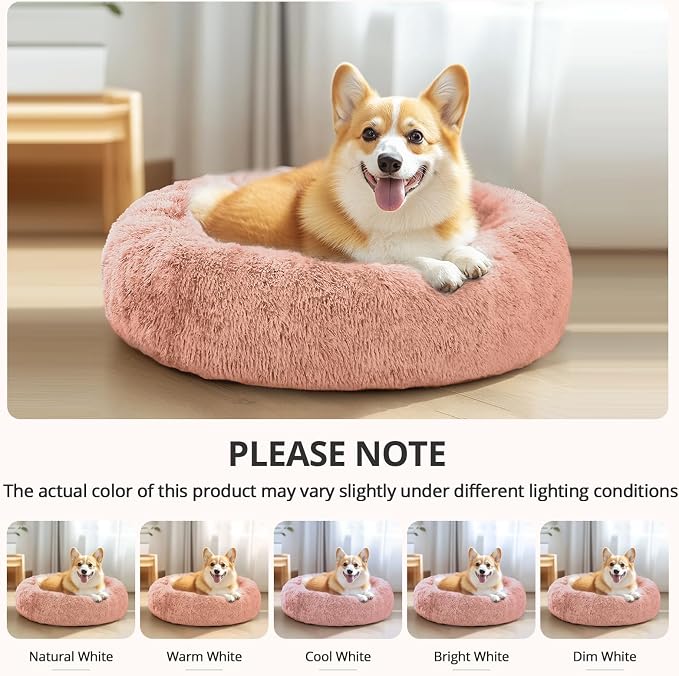 JOLLYVOGUE 27" Calming Donut Dog & Cat Bed, Peach Pink