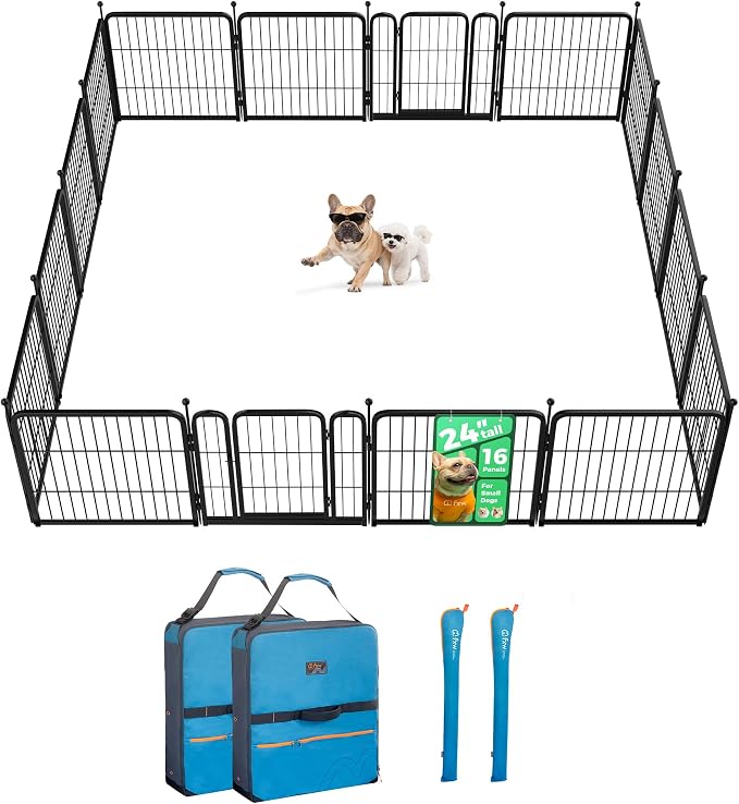 FXW Rollick Unleashed Dog Playpen, 24in, 16 Panels with Storage Bag, 2-Pack, Small/Puppy, Black