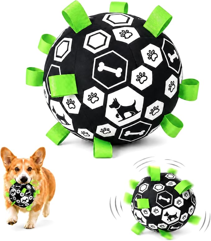 Dog Toys Dog Balls, Dog Soccer Ball Toy with Strap & Built-in Bell | Suitable for Small & Medium Puppies, Dog Birthday, Herding Ball, Birthday Gifts