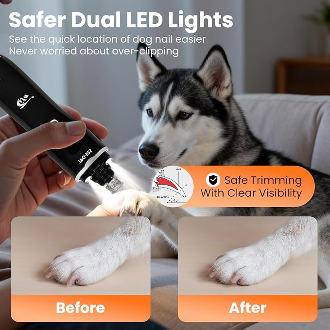 Tife Dog Nail Grinder,2 Speed Electric Rechargeable Dog Nail Trimmer,Quiet and Low-Vibration Pet Nail Grinder,Painless Dog&Cat Grooming Supplies for Large Medium Small Pets