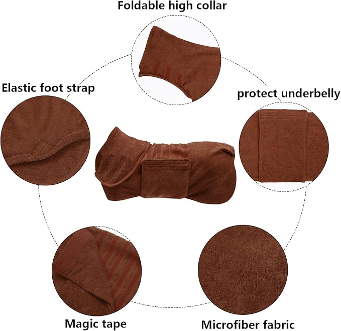 Geyecete Dog Drying Coat - Dog Bathrobe Towel - Microfibre Fast Drying Super Absorbent Pet Cat Bath Robe Towel, Luxuriously Soft - Khaki - S