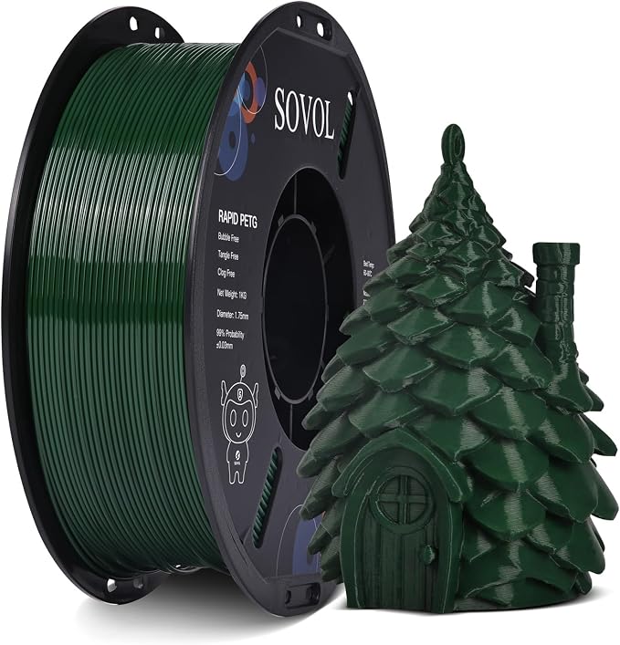 Sovol 3D Printer Rapid PETG Filament 1.75mm 1KG (2.2lbs), High Precision, Strong Toughness, Wiring Tightness, Dimensional Accuracy +/- 0.03 mm, 3D Printing High Speed PETG Filaments, Olive Green