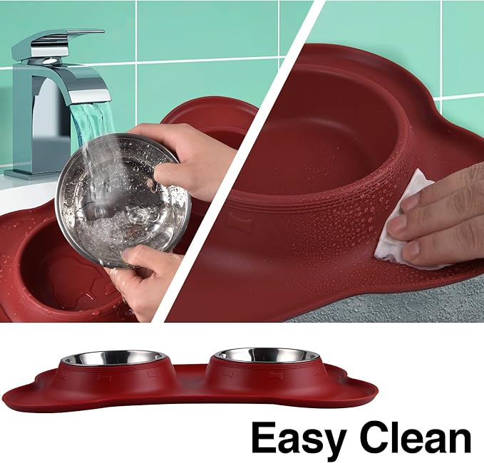 Dog Bowls 2 Stainless Steel Bowl for Pet Water and Food Feeder with Non Spill Skid Resistant Silicone Mat for Pets Puppy Small Medium Cats Dogs