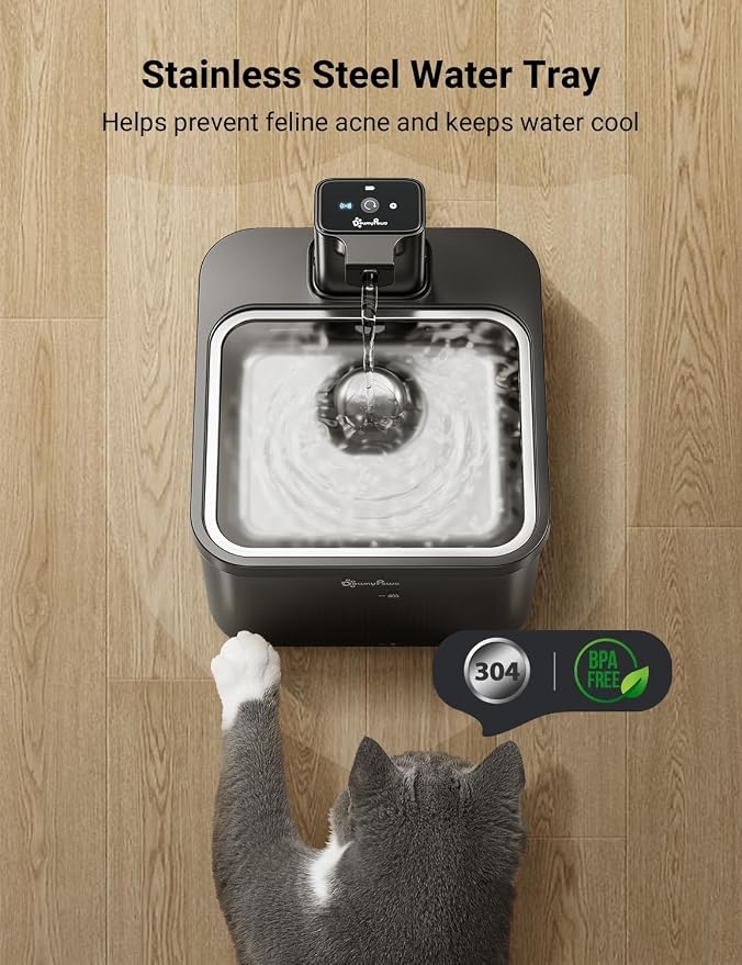 DownyPaws Cat Water Fountain Cordless, 84oz/2.5L Fursink Wireless Pet Water Fountains for Cats Indoor, Battery Operated Cat Drinking Fountain with Motion Sensor, BPA-Free, Black Pro with 6 Filters