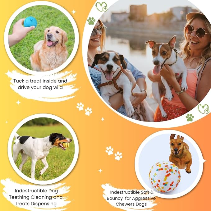 Dog Ball Toy Set 5 for Puppy and Small Dog Rubber Teething Ball, Dog Enrichment Toys Chewer for Boredom and Brain Stimulating Game to Keep Them Busy.(Blue/Yellow/Multi)