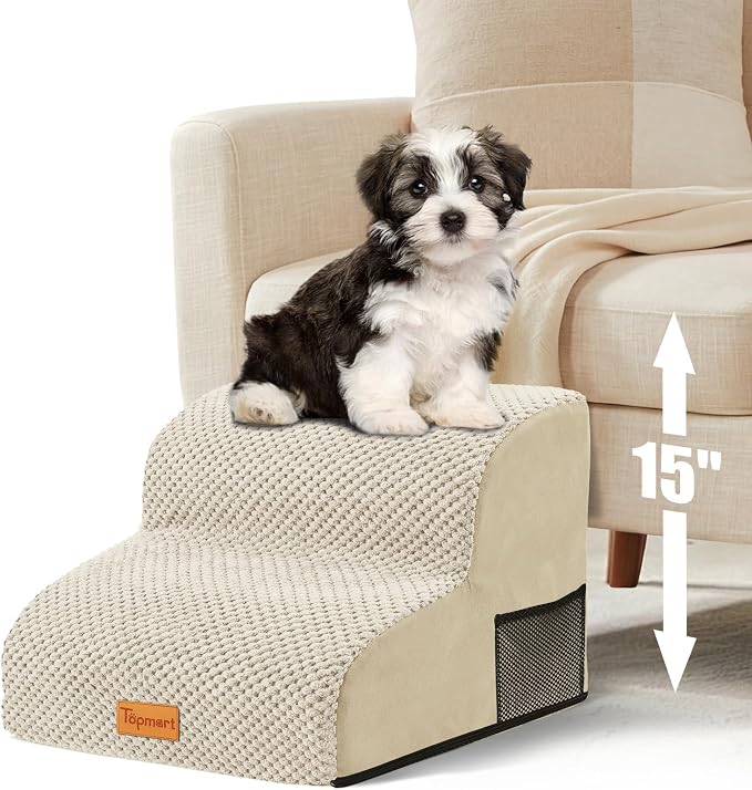 Topmart High Density Foam Pet Steps 2 Tiers,11.8" High,Non-Slip Dog Stairs,Soft Foam Dog Ramp Ladder,Best for Injured,Older Cats,Pets with Joint Pain,Suitable for Low Sofas,Stairs,Lower Place