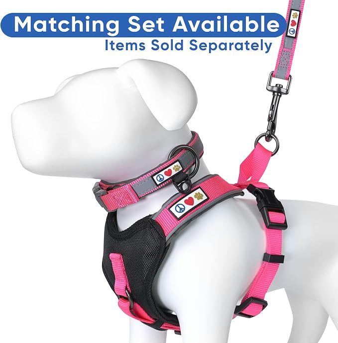 Pawtitas Reflective Padded Dog Harness for Medium Dogs – Adjustable Step-in Vest | Fits Chest 22–28 in | No Pull Training Harness | M | Pink