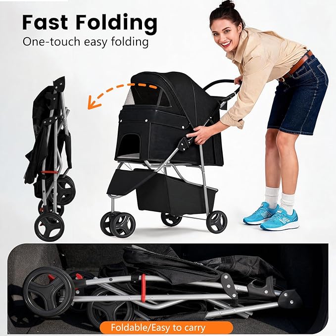 BestPet 3-Wheel Pet Stroller - Black