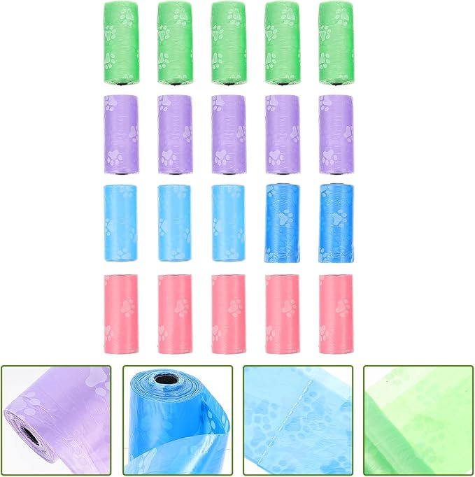 BESPORTBLE 20pcs Biodegradable Dog Waste Bags with Printed Design, Portable Pet Poop Storage Bags for Outdoor Use, Eco-friendly Pooper Scoopers for Dogs Random Color