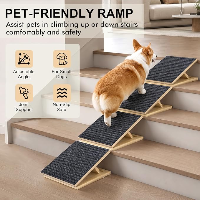 Dog Ramp for Stairs 2 Pack, Adjustable Stair ramp for Dogs,Foldable Indoor Dog Stair Ramp with Triangular Support & Non-Slip Pads, for Elderly or Injured Pets