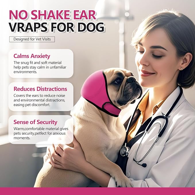 Waterproof Dog Bath Ear Covers & Calming Dog Snood – Aimosheng Reusable, Adjustable Anxiety Relief for Swimming, Grooming, Thunder & Fireworks Fuchsia M