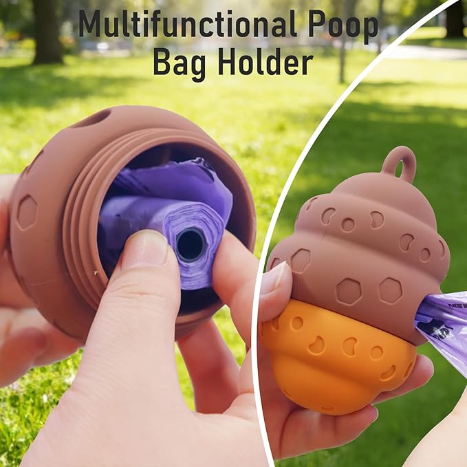 Dog Treat Dispensing Toy - Silicone Puppy Food Dispenser for Small Medium Dogs Puzzle Feeder Ball Interactive Toys & Enrichment Mental Stimulation Topple Outdoor Training Travel Honeycomb Brown