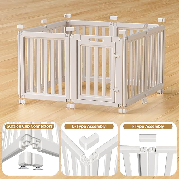 Dog Playpen, Clear Dog Pen, Dog Pen Indoor, Easy to Install and Remove Dog Play Pen, Puppy Playpen Suitable for Dogs, Cats,Dog Playpen Indoor (White, 23.6 inch Height, 8 Panels)