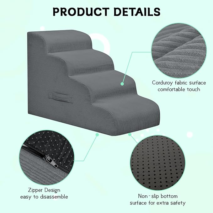Mesa Lemon Dog Stairs & Steps for High Beds, 2 Steps High Density Foam Waterproof Dog Ramp for Small Dogs and Cats, Pet Stairs with Removable Washable Cover for Bed, Couch, Sofa and Car (H: 11.8")