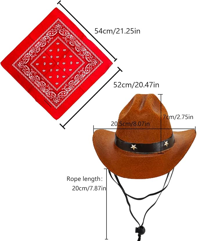 Dog Cowboy Hat & Bandana Scarf (Coffee, Large, Large