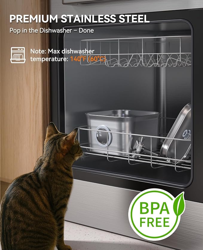 Stainless Steel Cat Water Fountain, 99oz/2.8L Auto Pet Drinking Fountain with 20dB Ultra-Quiet Pump- Ideal for Timid Pets, LED Water Level Window, Dishwasher Safe, 24/7 Circulating Flow - FEELNEEDY