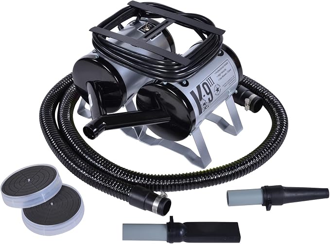 Electric Cleaner Company K9 III Dog Blow Dryer - High Power Grooming Dryer, Heavy Duty, 10' Hose, Deshedding, Silver