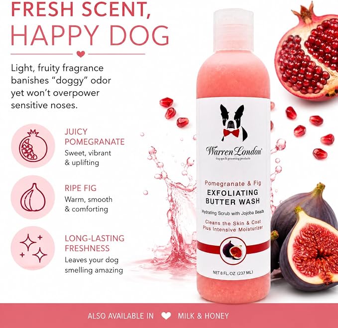 Warren London Exfoliating Butter Wash Dog Shampoo – Pomegranate & Fig, 1 Gallon Groomer Size | Cleansing, Conditioning & Exfoliating Shampoo with Jojoba Beads for Dry Skin, Odor & Shine | Made in USA