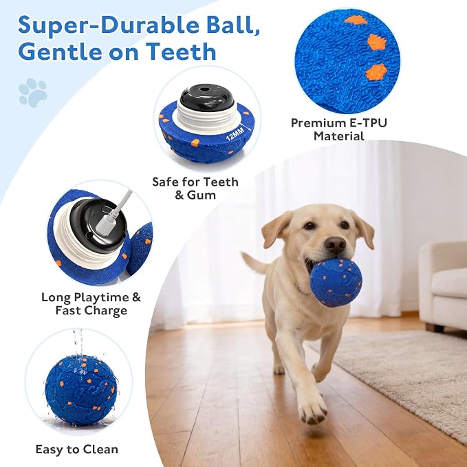 Interactive Dog Toys Ball with 2 Shells – Automatic Moving Rolling(Blue) | Bouncing dog toy with durable E-TPU shells IPX7 waterproof motion activated for medium & large dogs exercise & boredom relief