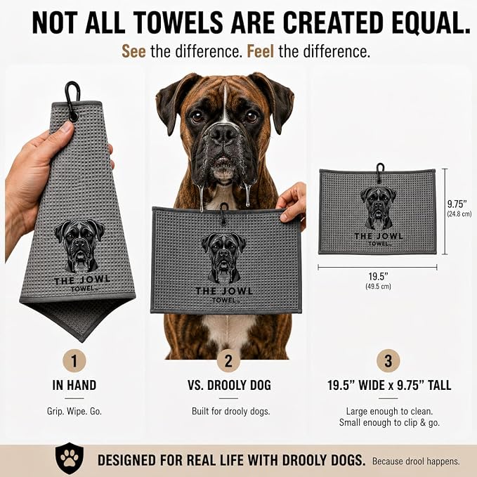 Security Sensor Spacers Dog Drool Towel – Absorbent Microfiber Drool Catcher, Collar & Leash Attachment, Convenient Drool Bib Alternative for Boxer Dogs (3 Pack)
