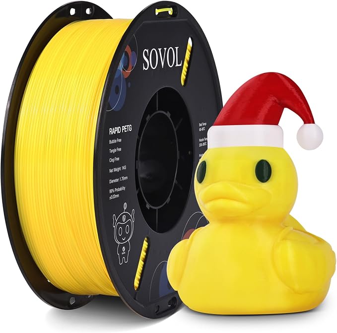 Sovol 3D Printer Rapid PETG Filament 1.75mm 1KG (2.2lbs), High Precision, Strong Toughness, Wiring Tightness, Dimensional Accuracy +/- 0.03 mm, 3D Printing High Speed PETG Filaments, Yellow