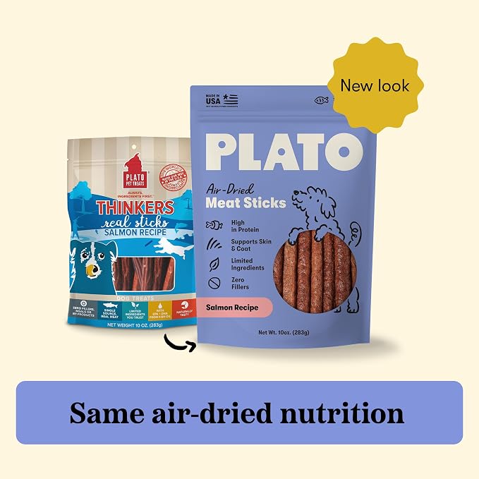 Plato Meat Sticks Lamb Dog Treats, Air-Dried High-Protein Soft Chews, Grass-Fed New Zealand Lamb with Omega Fish Oil, 10 oz