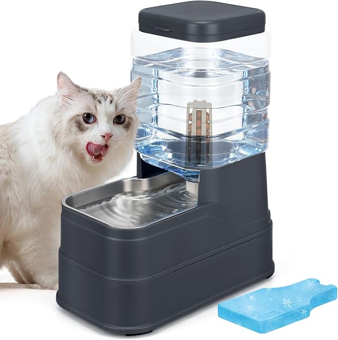 1.6 Gallon Pet Automatic Dog Water Dispenser Cat Gravity Waterer Feeder with Stainless Steel, 1.6 Gallon, Polyester