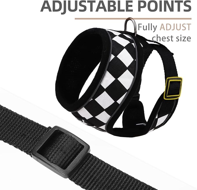 PUPTECK Soft Mesh Dog Harness and Leash Set Pet Puppy Cat Comfort Padded Vest No Pull Harnesses, Checkered Black&White, M